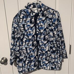 Christopher & Banks Abstract Blue and Black Jacket Lightweight Zip Up Small